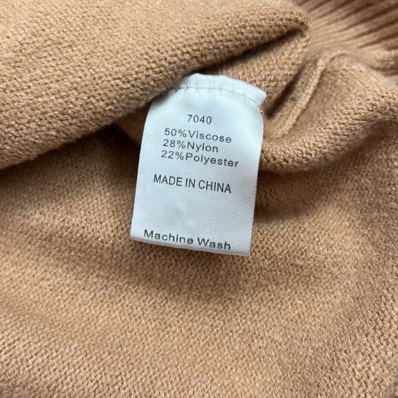 Soft tan ruffle neckline and cuffs tight knit pullover sweater neutral L - Picture 5 of 10